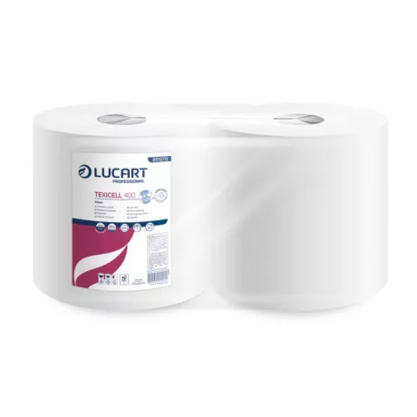 Lucart Texicell 400 textil erősségű szöszszegény törlőpapír 22cm átm. - hófehér, 108m (Karton - 2 tekercs)