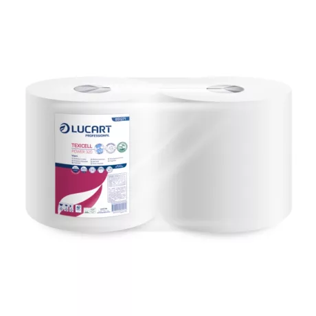 Lucart Texicell Power 320 textil erősségű szöszszegény törlőpapír 28cm átm. - hófehér, 121m (Karton - 2 tekercs)