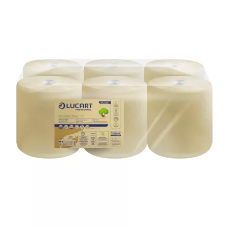 Lucart EcoNatural 135 ipari törlőpapír 20cm átm. - 2 rétegű, havanna, 135m (Karton - 6 tekercs)