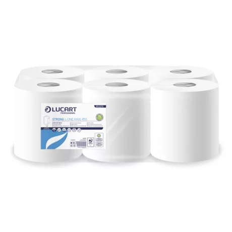 Lucart L-One Strong Maxi 450 ipari törlőpapír 18cm átm. - 2 rétegű, hófehér, 158m (Karton - 6 tek)