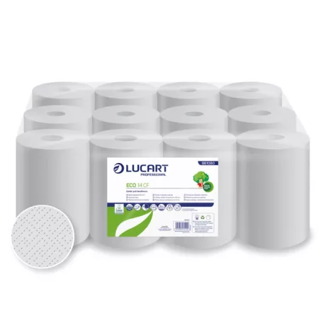 Lucart Eco 14 CF tekercses kéztörlő 14cm átm. - 2 rétegű, fehér, 55m (Karton - 12 tek)