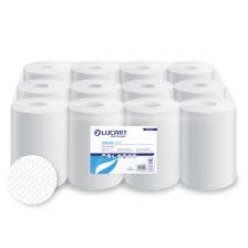   Lucart Strong 14 CF tekercses kéztörlő 14cm átm. - 2 rétegű, hófehér, 55m (Karton - 12 tek)