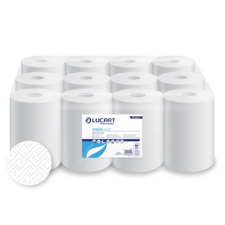 Lucart Strong 14 CF tekercses kéztörlő 14cm átm. - 2 rétegű, hófehér, 55m (Karton - 12 tek)