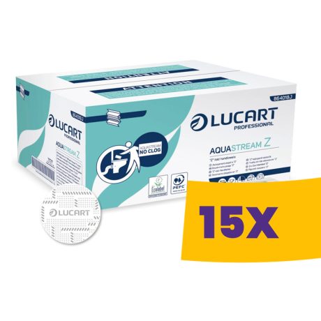 Lucart Aquastream Z20 vízben oldódó keskenyített hajtogatott kéztörlő - 2 rétegű, hófehér, 242 lap (Karton - 15 csomag)