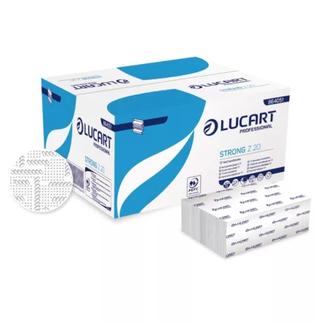Lucart Strong Z20 keskenyített hajtogatott kéztörlő - 2 rétegű, hófehér, 200 lap (Karton - 15 csomag)