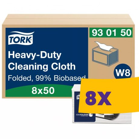 Tork nagy teljesítményű tisztítókendő 99% bioalapú - fehér, 15,2x12,4cm, 50 lap (Karton - 8 csg)