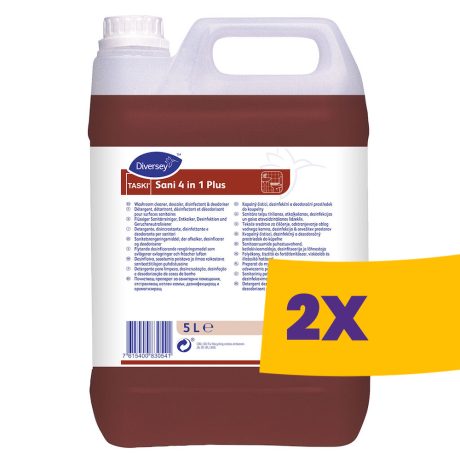 TASKI Sani 4 in 1 Plus Conc folyékony tisztító és fertőtlenítőszer, vízkőoldó és illatosító hatással 5L (Karton - 2 db)