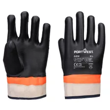   Portwest A402 Duplán mártott PVC kesztyű homok bevonattal fekete