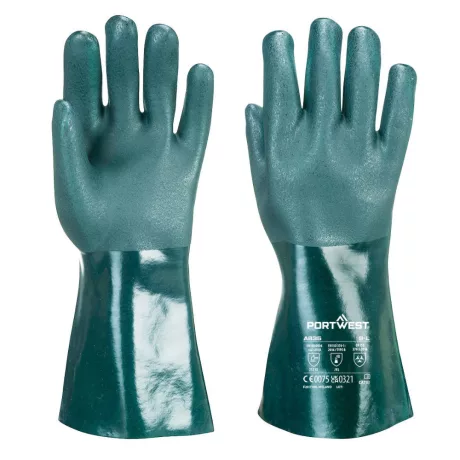 Portwest A835 Duplán mártott PVC védőkesztyű 35cm zöld