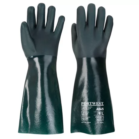 Portwest A845 Duplán mártott PVC védőkesztyű 45cm zöld XL