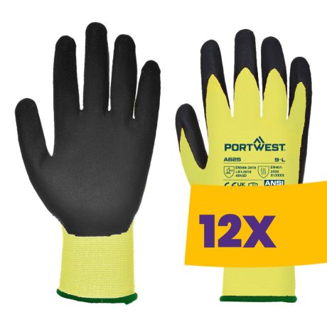 Portwest AB625 Vágásbiztos védőkesztyű, Cut D multipack sárga 12 pár