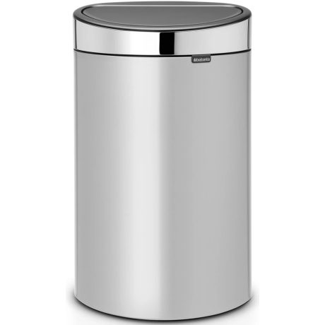 Brabantia Touch Bin New acél nyomófedeles szemetes - metál szürke test, fényes fedő 40L