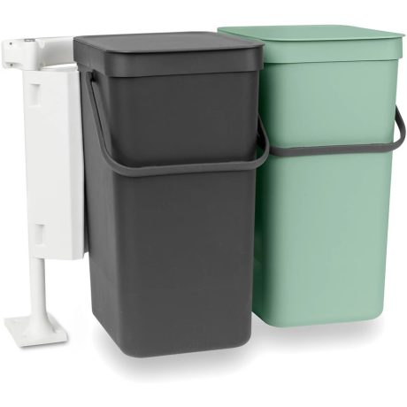 Brabantia Sort & Go Built in Bin beépített szemetes, ajtóra szerelhető - sötét szürke és jáde zöld 2x16L