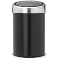   Brabantia Touch Bin fali/álló nyomófedeles szemetes - matt fekete test, rozsdamentes acél selyem fedő 3L