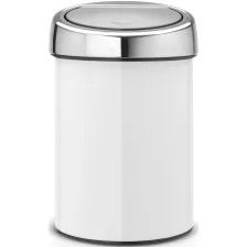   Brabantia Touch Bin fali/álló nyomófedeles szemetes - fehér test, rozsdamentes acél fényes fedő 3L