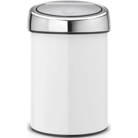 Brabantia Touch Bin acél fali/álló nyomófedeles szemetes - fehér test, rozsdamentes acél fényes fedő 3L