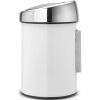 Brabantia Touch Bin acél fali/álló nyomófedeles szemetes - fehér test, rozsdamentes acél fényes fedő 3L