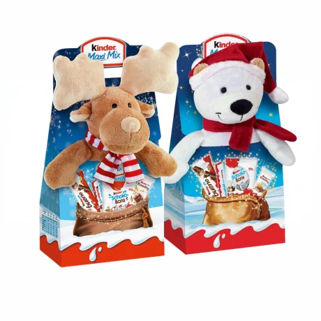 Kinder Maxi Mix karácsonyi ajándékcsomag plüss játékkal 133g