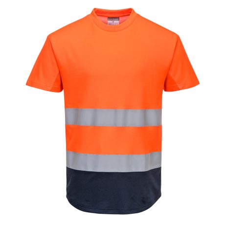 Portwest C395 Hi-Vis kéttónusú szellőző póló narancs-tengerészkék