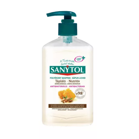 Sanytol fertőtlenítő és hidratáló folyékony szappan Mandulatej és Méhpempő 250ml