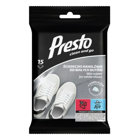 Presto nedves cipőtisztító kendő fehér cipőkhöz 15db