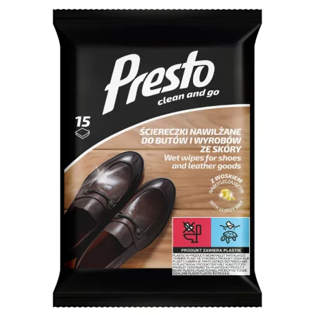 Presto nedves cipő- és bőrtisztító kendő 15db