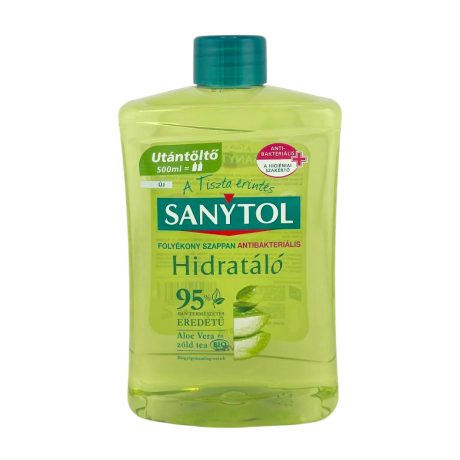 Sanytol fertőtlenítő és hidratáló folyékony szappan utántöltő Zöld tea és Aloe vera 500ml