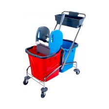   Takarítókocsi acél vázzal, 2x25L vödörrel, eszköztartóval