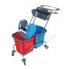 Takarítókocsi acél vázzal, 2x18L vödörrel, eszköztartóval, zsáktartóval