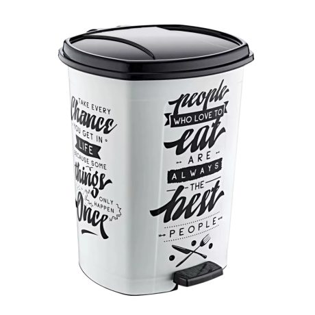 Éttermi pedálos szemetes kivehető vödörrel Fehér-fekete mintás 50L