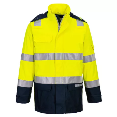 Portwest FR605 Bizflame Hi-Vis arc lángálló multi-norm kabát sárga-tengerészkék