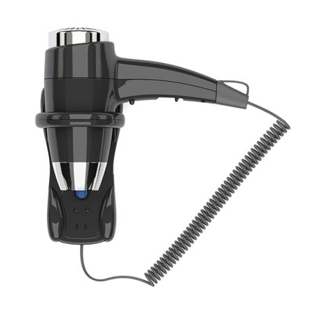 Szállodai hajszárító fali konzollal - 2 fokozat, dugaljjal, fekete 1400W