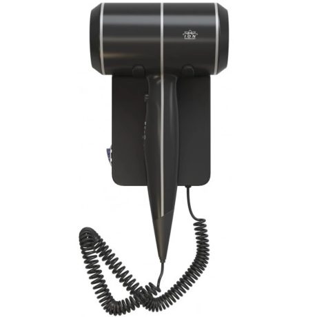 Szállodai ionos hajszárító fali konzollal - 3 fokozat, 2db USB aljzat, fekete 1800W