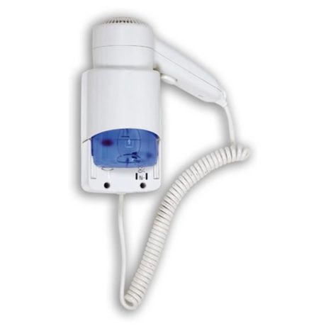 Szállodai hajszárító fali konzollal - 2 fokozat, dugaljjal, fehér 1200W