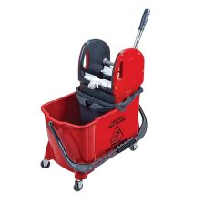   Takarítókocsi műanyag vázzal, 24L osztott vödörrel Piros