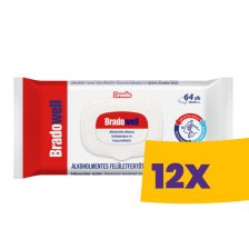   Bradowell alkoholmentes felületfertőtlenítő kendő 64db (Karton - 12 csomag)