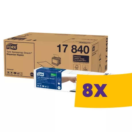 Tork Xpressnap Snack® adagolós szalvéta - 1 rétegű, hófehér, 21x21cm, 1125 lap (Karton - 8 csomag)