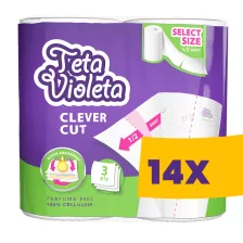   Violeta Piknik Clever Cut háztartási papírtörlő - 3 rétegű, 2 tekercs (Karton - 14 csomag)