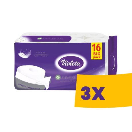 Violeta Prémium WC papír illatmentes - 3 rétegű 16 tekercses (Karton - 3 csomag)