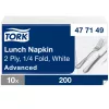 Tork Lunch szalvéta Fehér - 2 rétegű, 33x33cm, 1/4 hajtás, 200 lap (Karton - 10 csomag)