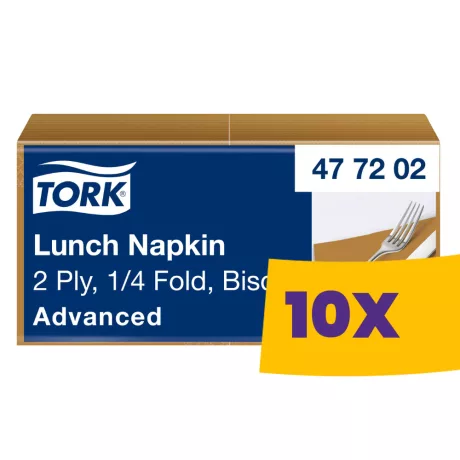 Tork Lunch szalvéta Keksz - 2 rétegű, 33x33cm, 1/4 hajtás, 200 lap (Karton - 10 csomag)