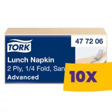   Tork Lunch szalvéta Csontszínű - 2 rétegű, 33x33cm, 1/4 hajtás, 200 lap (Karton - 10 csomag)