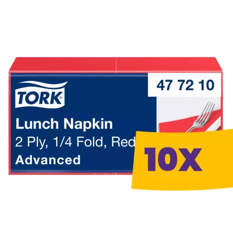 Tork Lunch szalvéta Piros - 2 rétegű, 33x33cm, 1/4 hajtás, 200 lap (Karton - 10 csomag)