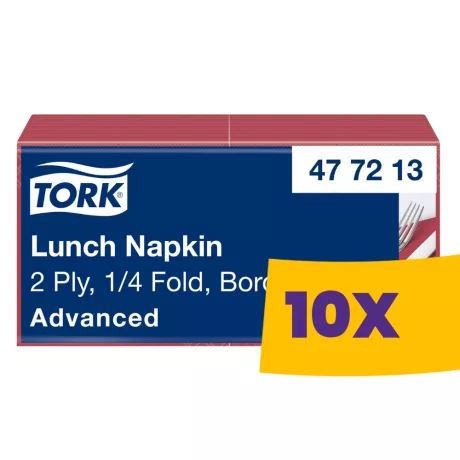 Tork Lunch szalvéta Bordó - 2 rétegű, 33x33cm, 1/4 hajtás, 200 lap (Karton - 10 csomag)
