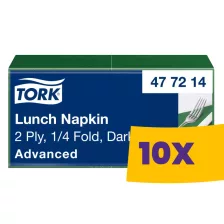  Tork Lunch szalvéta Sötétzöld - 2 rétegű, 33x33cm, 1/4 hajtás, 200 lap (Karton - 10 csomag)