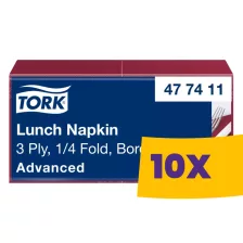   Tork Lunch szalvéta Bordó - 3 rétegű, 33x33cm, 1/4 hajtás, 150 lap (Karton - 10 csomag)