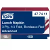 Tork Lunch szalvéta Bordó - 3 rétegű, 33x33cm, 1/4 hajtás, 150 lap (Karton - 10 csomag)