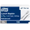 Tork Lunch szalvéta Fehér - 3 rétegű, 33x33cm, 1/4 hajtás, 150 lap (Karton - 10 csomag)