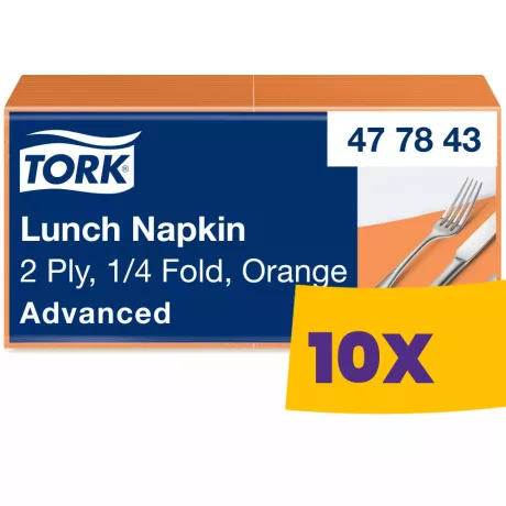Tork Lunch szalvéta Narancs - 2 rétegű, 33x33cm, 1/4 hajtás, 200 lap (Karton - 10 csomag)
