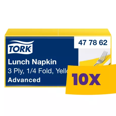Tork Lunch szalvéta Sárga - 3 rétegű, 33x33cm, 1/4 hajtás, 150 lap (Karton - 10 csomag)
